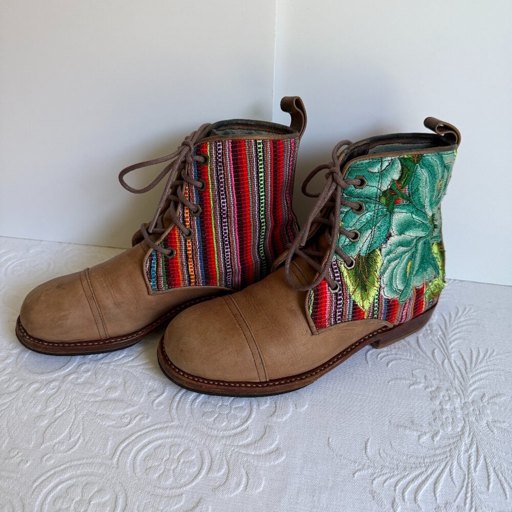 Brown Teysha Colorful Guatemalan Textile Embroidered Ankle Peace Boots Size 8